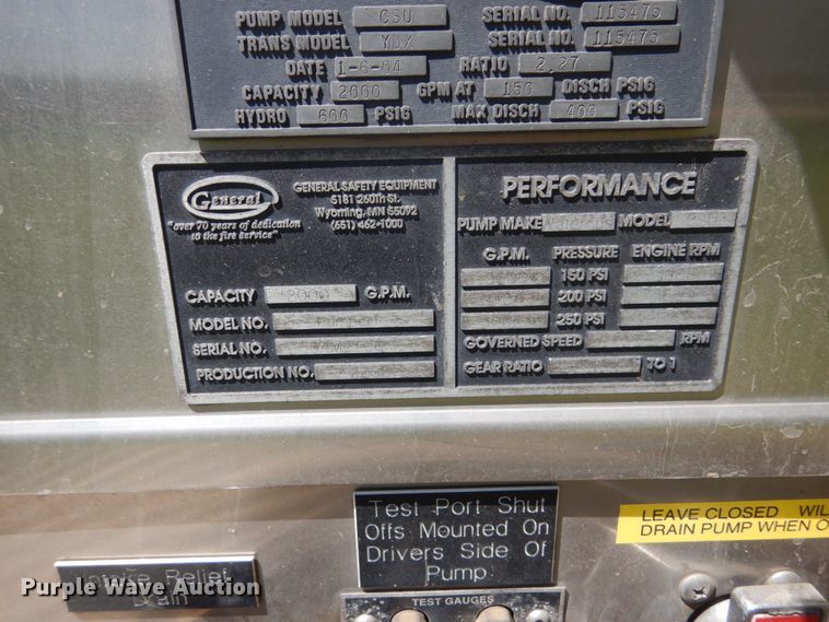 image for item GW9883 2004 Spartan General pumper fire truck