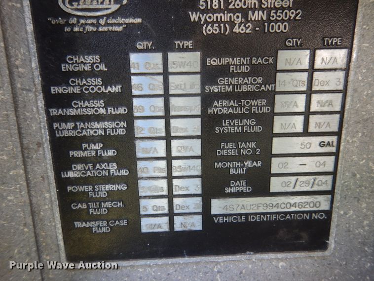 image for item GW9883 2004 Spartan General pumper fire truck