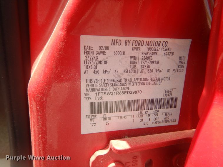 image for item GY9882 2008 Ford F350 Super Duty  Crew Cab bale bed pickup truck