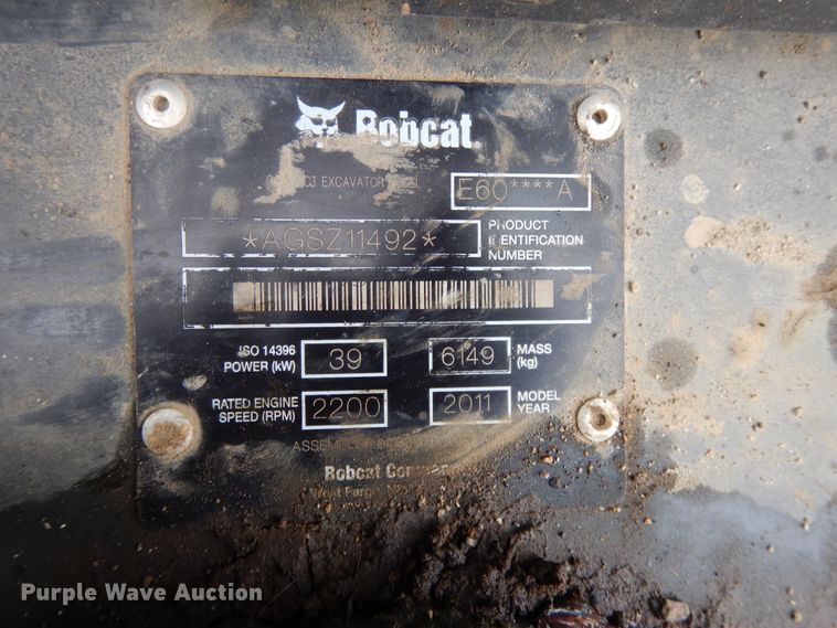 image for item DE5706 2011 Bobcat E60  mini excavator