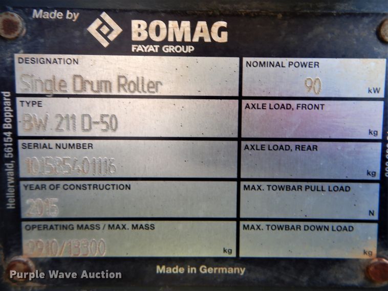 image for item DG8601 2015 Bomag BW211D-50  single drum vibratory roller