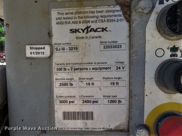 image for item DI2234 2012 Skyjack SJIII 3219  scissor lift