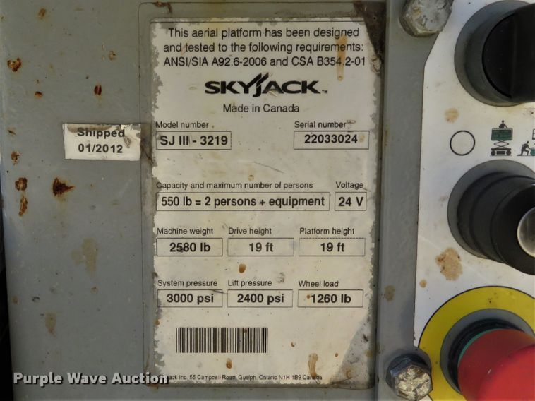 image for item DI2235 2012 Skyjack SJIII 3219  scissor lift