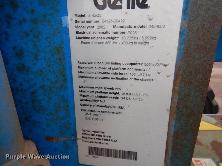 image for item FX9153 2002 Genie Z-45/25  boom lift