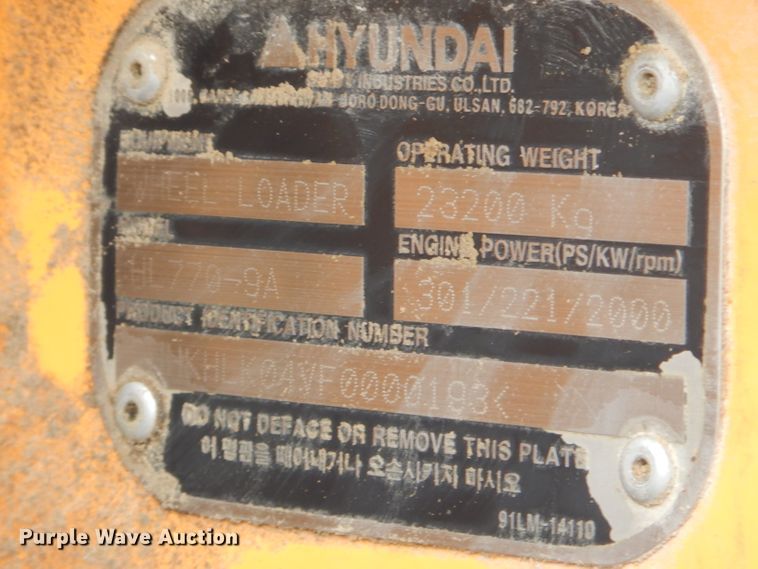 image for item GP9180 2015 Hyundai HL770-9A  wheel loader
