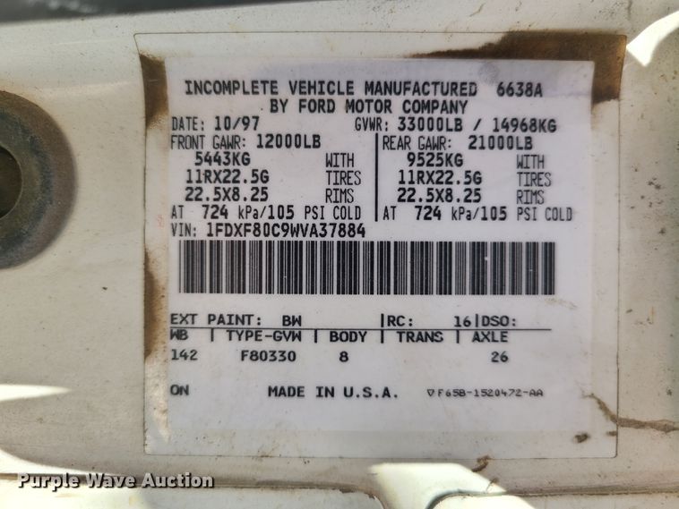 image for item GT9030 1998 Ford F800  dump truck