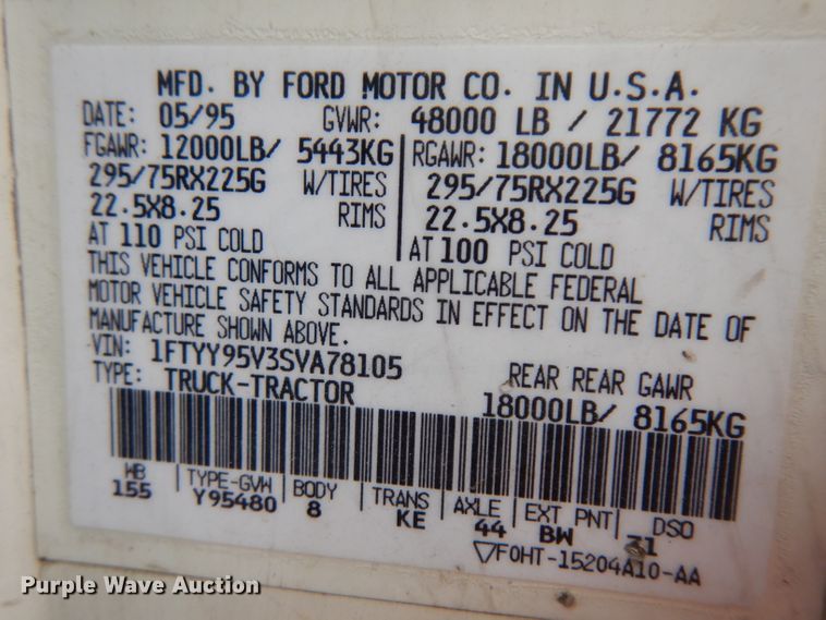 image for item GW9118 1995 Ford L9000  roll-off container truck