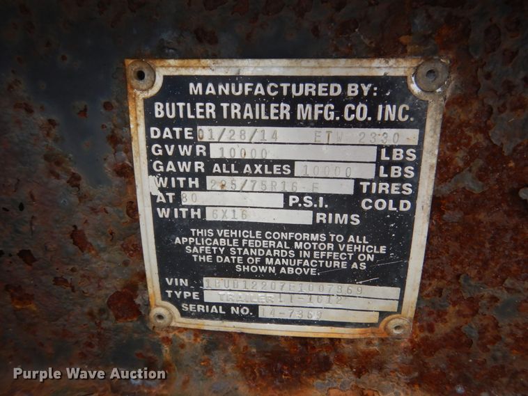 image for item GW9959 2014 Butler tilt deck utility trailer