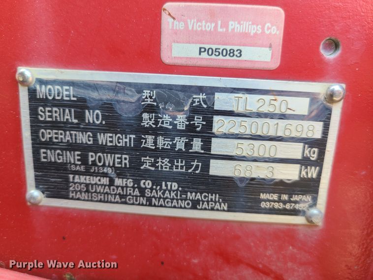 image for item K5949 2012 Takeuchi TL250  tracked skid steer loader