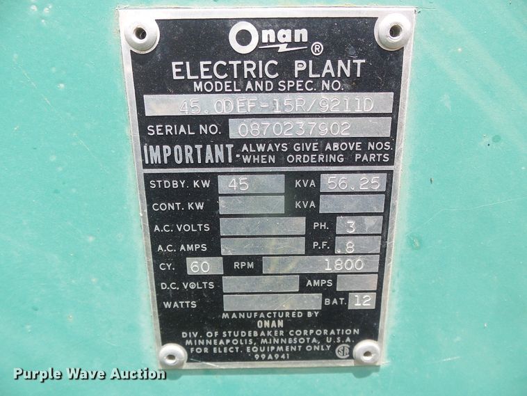 image for item DG0019 Onan 45DEF  generator