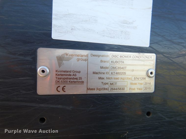 image for item HS9638 2016 Kubota DMC8540T disc mower