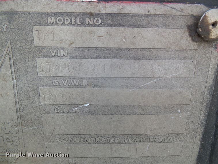 image for item DH4946 1990 Trail King TK100-DGP488 lowboy equipment trailer