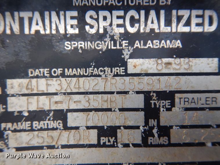image for item GW9165 1994 Fontaine FLT-7-35HBT equipment trailer