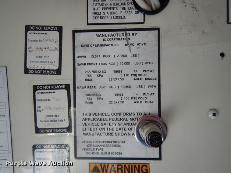 image for item DE5807 2008 International CE300 school bus