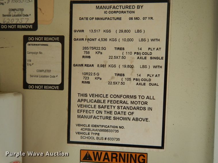 image for item DE5813 2008 International CE300 school bus