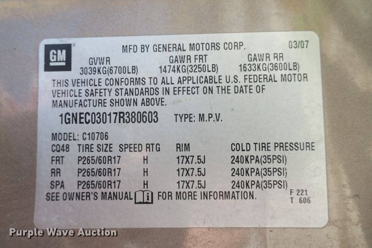 image for item DF5124 2007 Chevrolet Tahoe Police  SUV