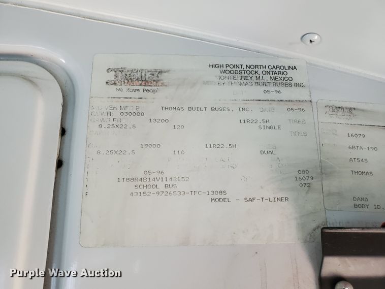 image for item DF8967 1997 Thomas Built Saf-T-Liner MVP EF  school bus