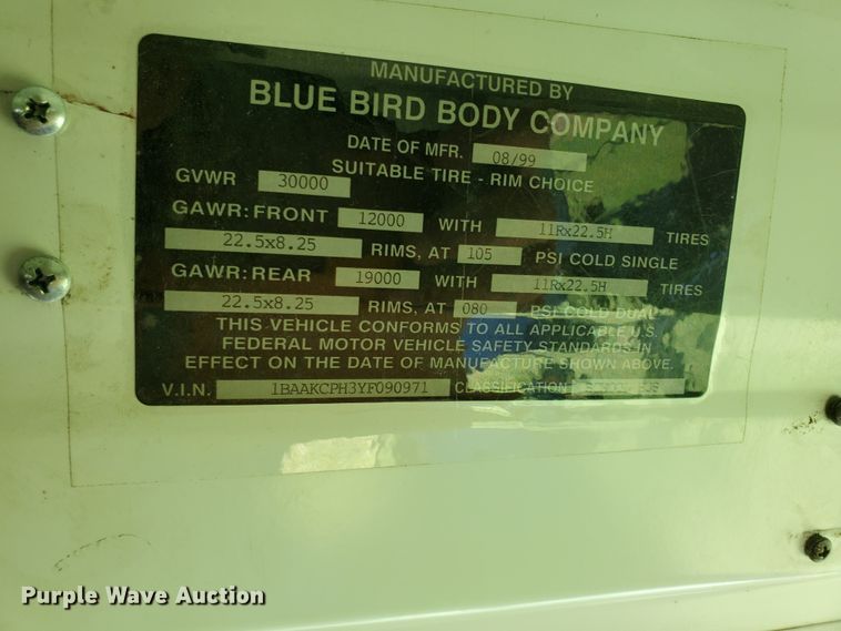 image for item DF8968 2000 Blue Bird TC2000  school bus