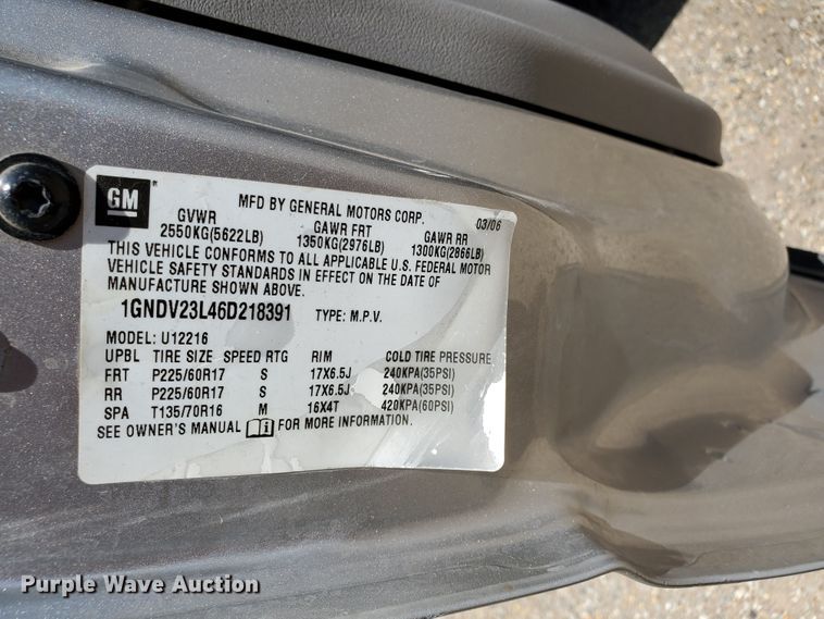 image for item DF8969 2006 Chevrolet Uplander  van