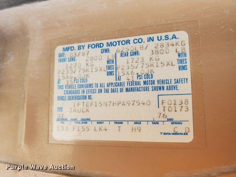 image for item DF8988 1987 Ford F150  pickup truck