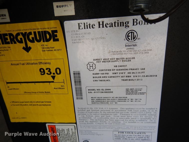 image for item DG7761 2013 HTP EL-299N water boiler system