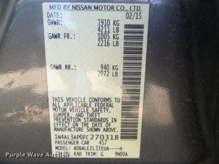image for item DH4877 2015 Nissan Altima 2.5S