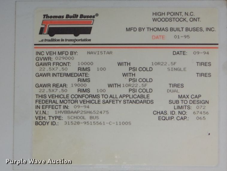 image for item GN9393 1995 International 3800  school bus