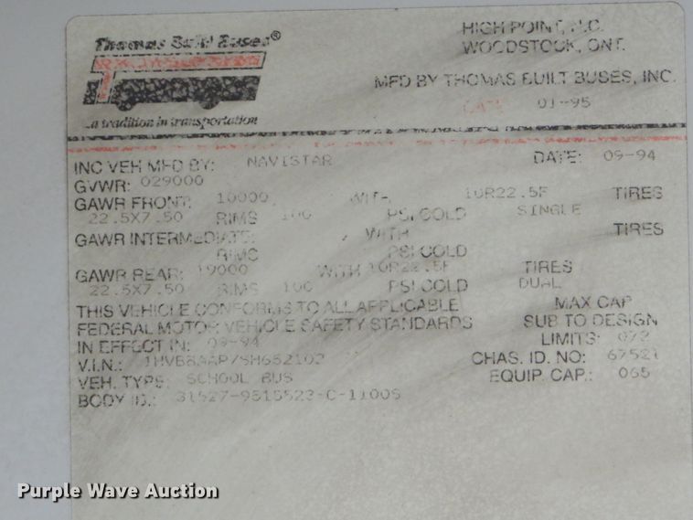 image for item GN9395 1995 International 3800  school bus