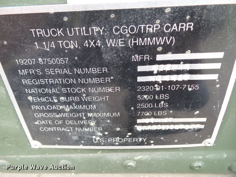 image for item GX9086 2011 Am General M998  SUV