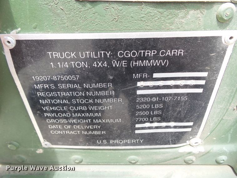 image for item GX9088 1989 Am General M998  SUV