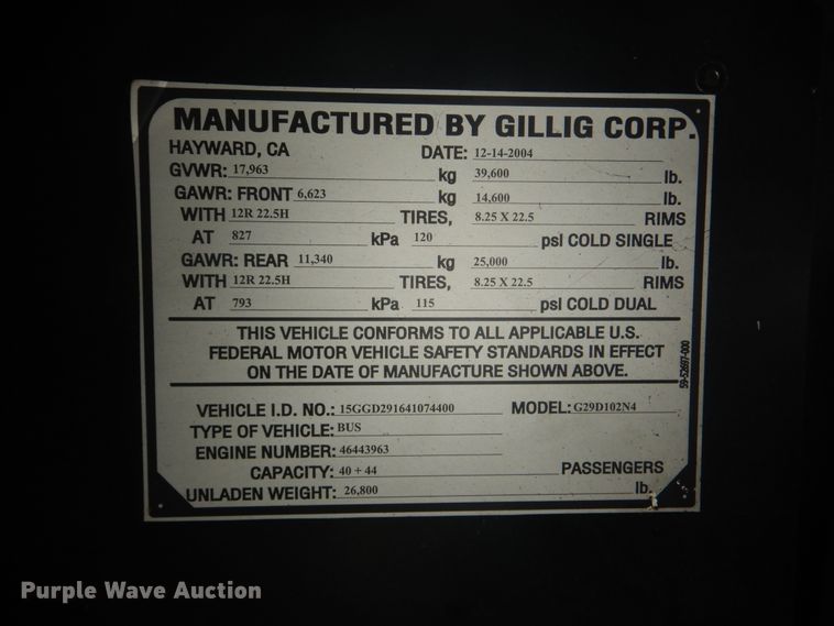 image for item GY9959 2004 Gillig  shuttle bus