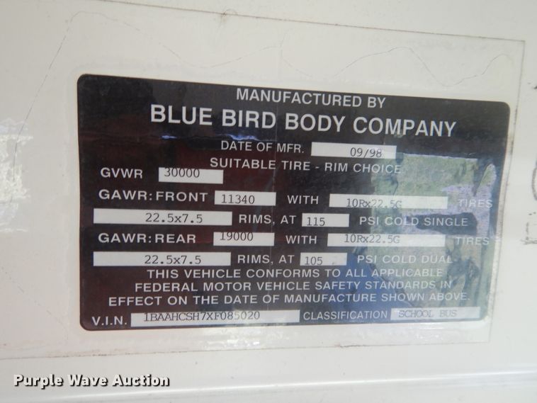 image for item HS9601 1999 Blue Bird TC2000  school bus