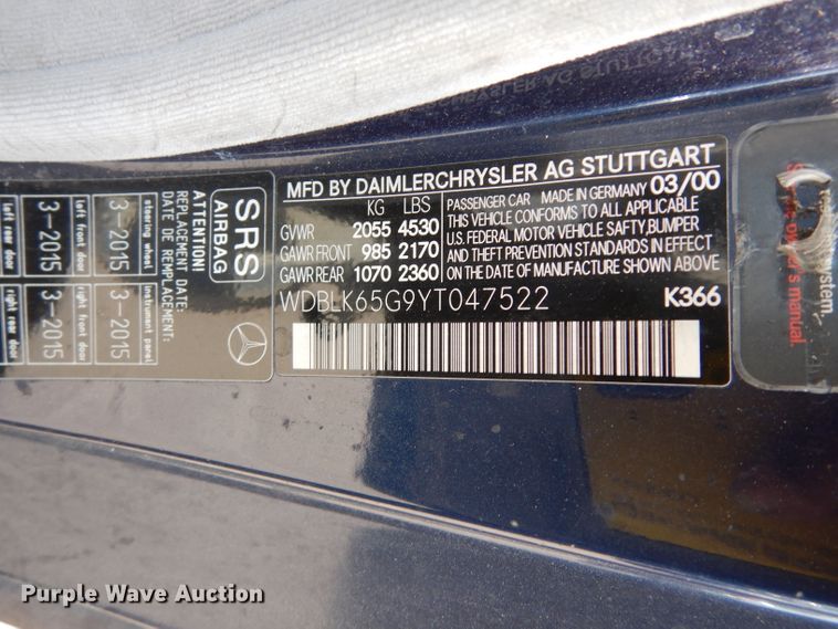 image for item DF4121 2000 Mercedes Benz CLK 320