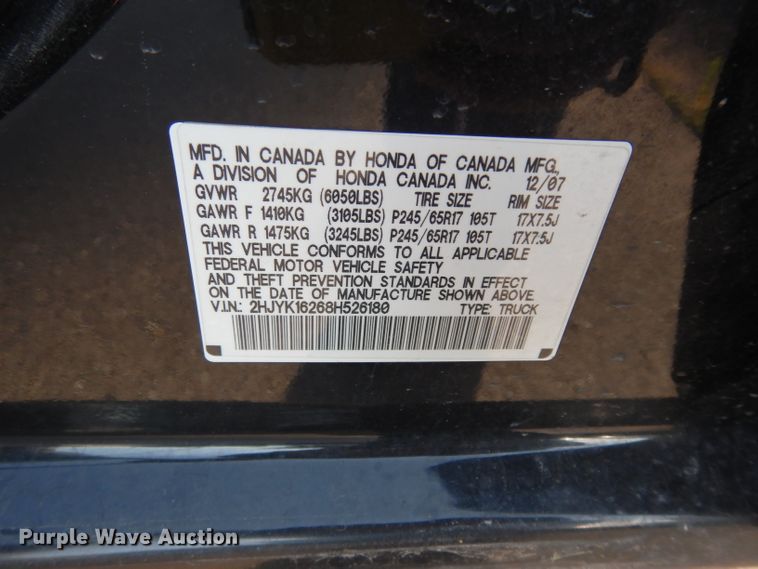 image for item DF4146 2008 Honda Ridgeline  Crew Cab pickup truck