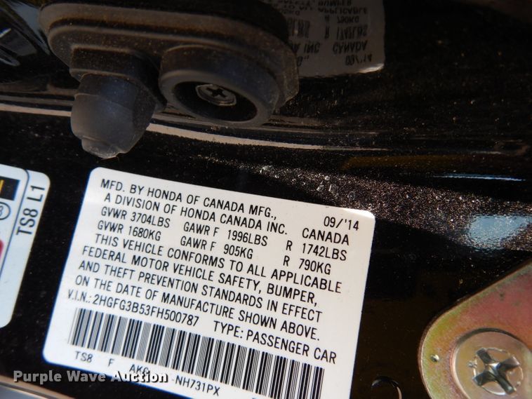 image for item DJ4250 2015 Honda Civic