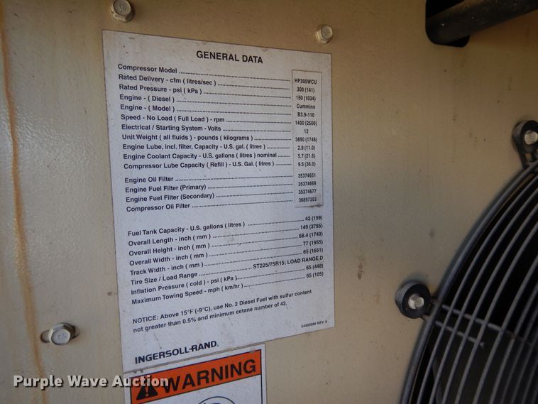 image for item DE5806 2000 Ingersoll Rand HP300WCU  air compressor