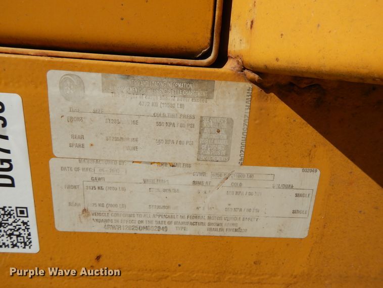 image for item DG7796 2013 Rice FMEH8220 utility trailer