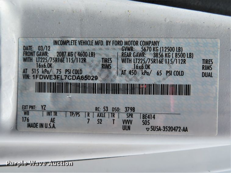 image for item DH1018 2012 Ford E350 Super Duty  box truck