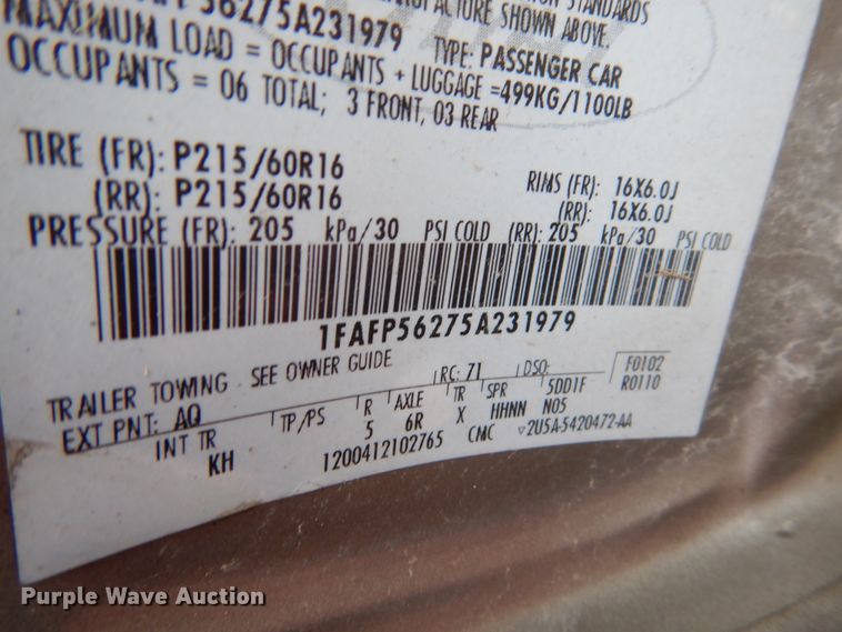 image for item DW9634 2005 Ford Taurus