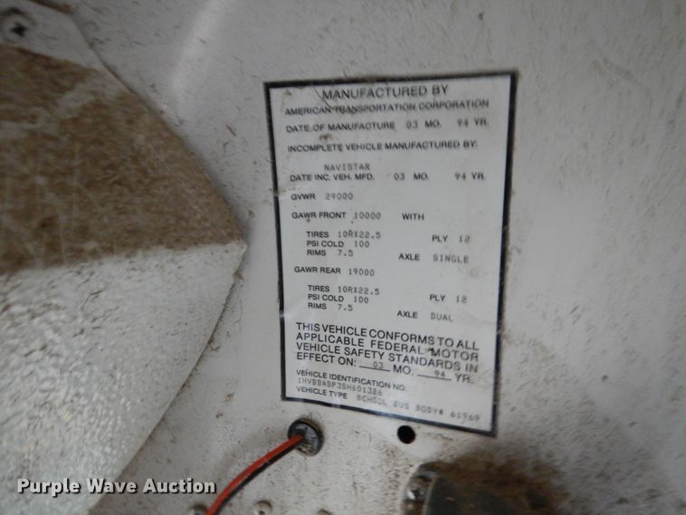 image for item FX9000 1995 International 3800B  school bus