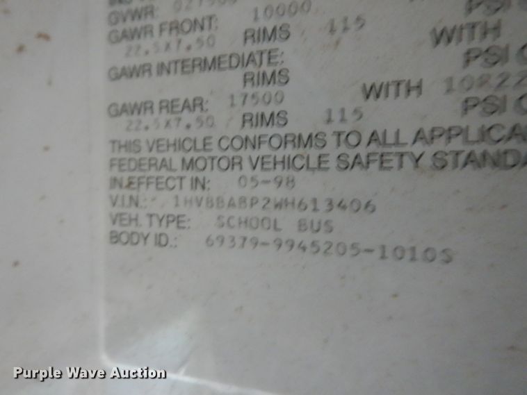 image for item FX9001 1998 International 3800  school busl