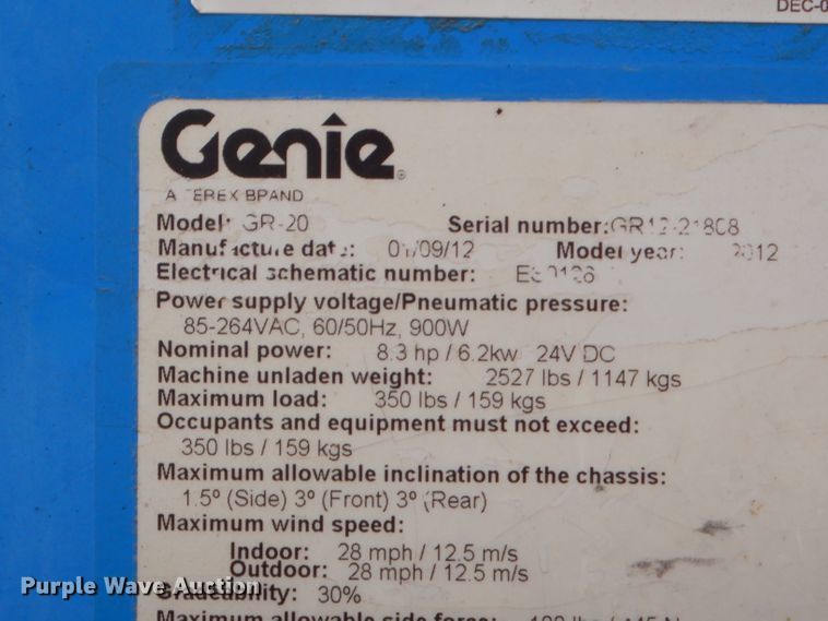 image for item GT9232 2012 Genie GR20  vertical lift