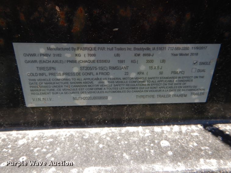 image for item HM9525 2018 Hull utility trailer