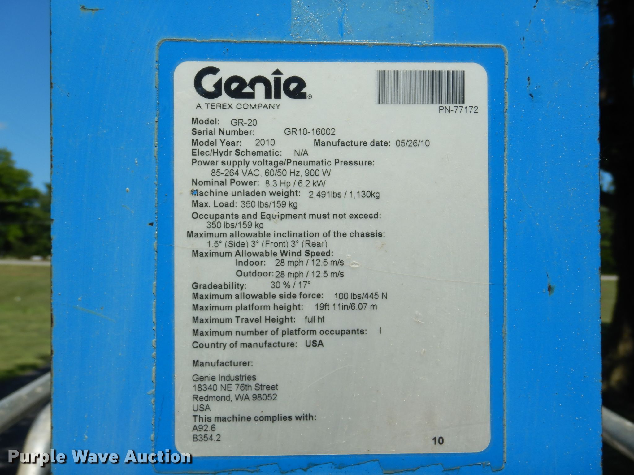 2010 Genie GR-20 vertical lift in Marlow, OK | Item HS9635 sold