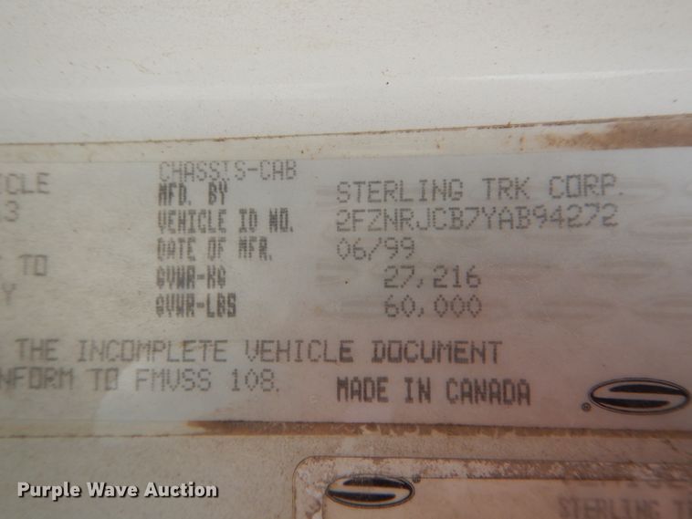 image for item DF3193 2000 Sterling L-Line  crane truck