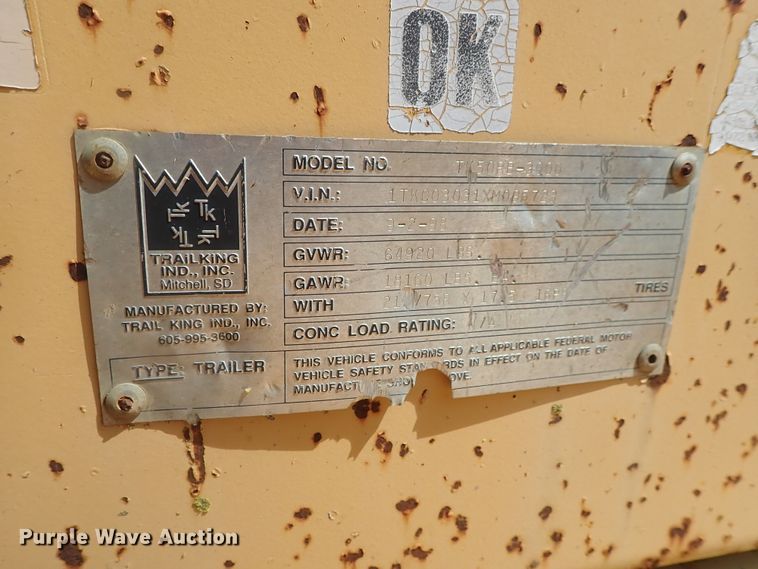 image for item DG2180 1999 Trail King TK50RB-300 tilt deck equipment trailer