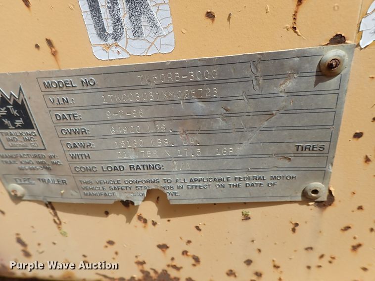 image for item DG2180 1999 Trail King TK50RB-300 tilt deck equipment trailer