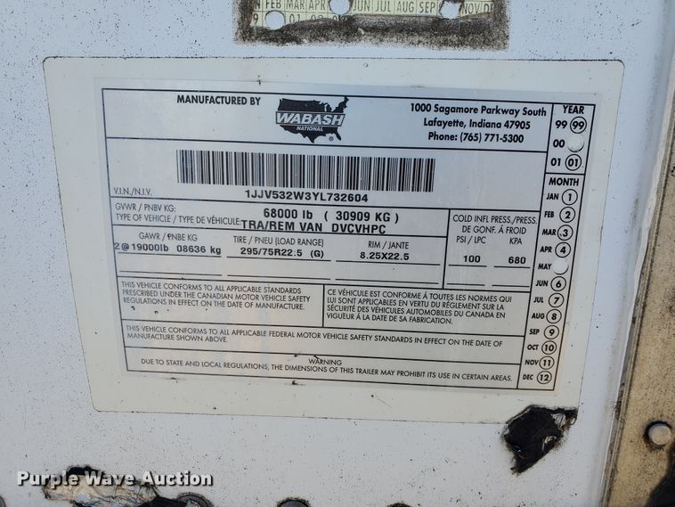 image for item DF8964 2000 Wabash dry van trailer