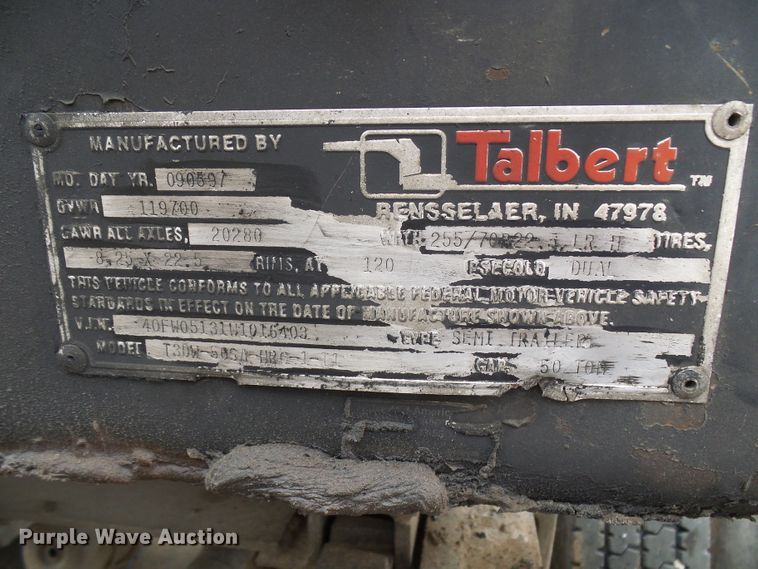 image for item DG5689 1998 Talbert T3DW-50SA-HRG-1-T1 lowboy equipment trailer