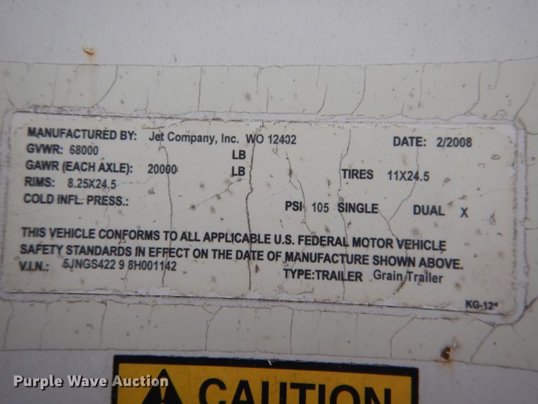 image for item DG5991 2008 Jet WO12402 double hopper bottom grain trailer